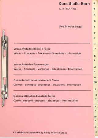 Szeemann, Harald. (1933-2005), Müller, Grégoire. (b. 1947) & Trini, Tomasso. (b. 1937) "Live in Your Head: When Attitudes Become Form (Works - Concepts - Processes - Situations - Information) Exhibition Catalog"