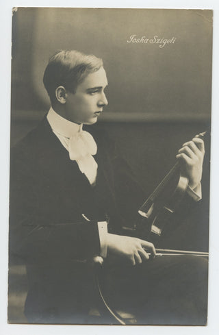 Szigeti, Joseph. (1892–1973) Early Signed Postcard Photograph with Xmas and New Year Greetings