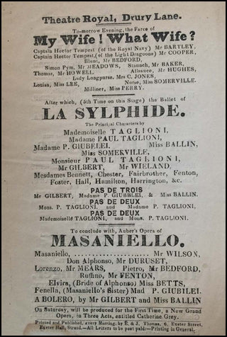 [Dance] Taglioni, Marie. (1804-1884) Original 1837 Sylphide Broadside