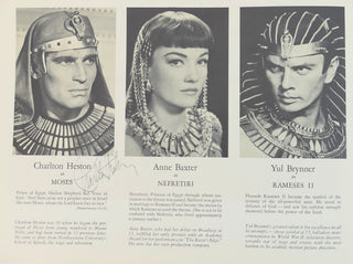 [The Ten Commandments] Heston, Charlton. (1923–2008) Price, Vincent. (1911 - 1993) Hardwicke, Sir Cedric. (1893 – 1964) & Anderson, Judith. (1897 - 1992) & Scott, Martha. (1912 - 2003) & Deering, Olive.  (1918 - 1986) The Ten Commandments - Signed Souveni
