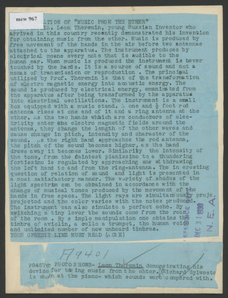 Théremin, Leon. (1896-1993) Three Original Press Photographs