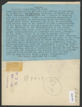 Théremin, Leon. (1896-1993) Three Original Press Photographs