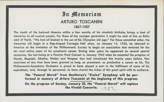[Toscanini, Arturo. (1867–1957)] [Bernstein, Leonard. (1918–1990) & Stern, Isaac. (1920–2001)] Collection of Ephemera Related to Toscanini's Death, including an In Memoriam Program Insert and Newspaper Article.