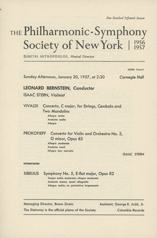 [Toscanini, Arturo. (1867–1957)] [Bernstein, Leonard. (1918–1990) & Stern, Isaac. (1920–2001)] Collection of Ephemera Related to Toscanini's Death, including an In Memoriam Program Insert and Newspaper Article.