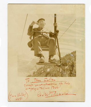 Toscanini, Arturo. (1867–1957) Signed 1950 Ski Lift Photograph to NBC Symphony Flautist