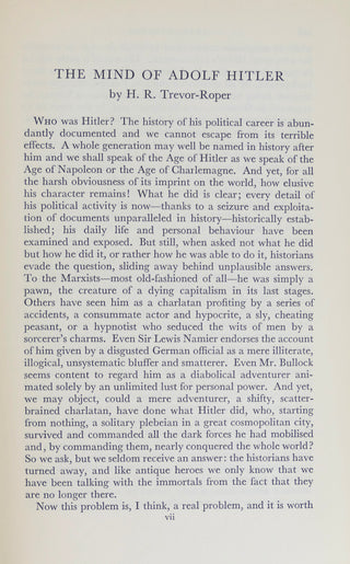 Trevor-Roper, Hugh. (1914-2003) & Cameron, Norman. (1905-1953) & Stevens, R. H. (1893-1967) Hitler's Table Talk