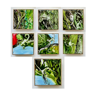 Skaya, Shura. Monkeys 1-7, 2025. 6"x 6" (7) Mixed media on porcelain