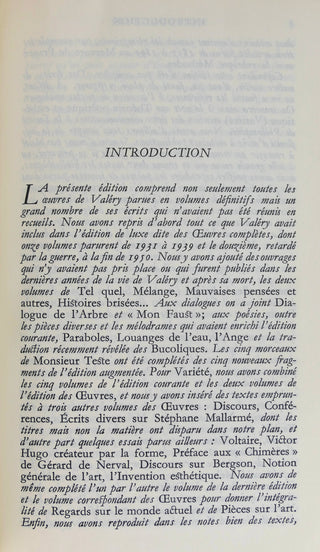 Valéry, Paul. (1871-1945) [Bidart, Frank. (b. 1939)] "Œuvres" - 2 Volumes