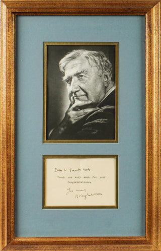 Vaughan Williams, Ralph. (1872 - 1958) Signed Thank You Card Framed Ensemble