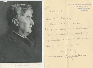 Vaughan Williams, Ralph. (1872–1958) "I cannot get foreign stations well at my set" - Signed Letter