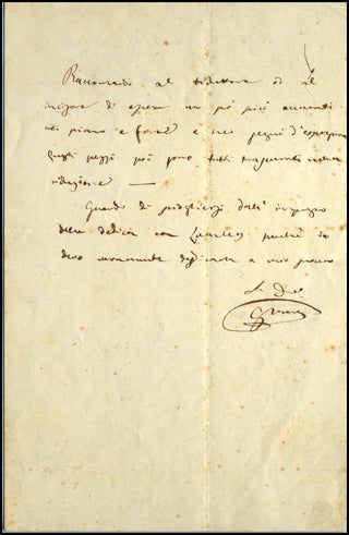 Verdi, Giuseppe.  (1813-1901) Autograph Letter sending directions for the engraving of "Attila."