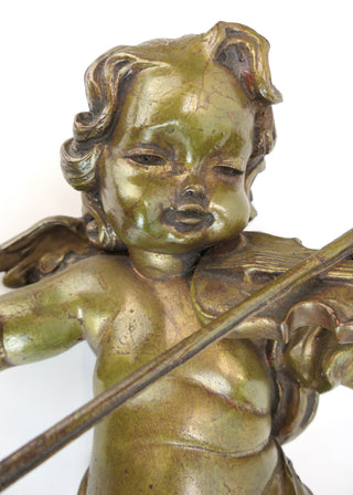 [Violin] [Cherub] Vintage Italian Classical Gilt Figural Musician Cherub Wall Sculpture