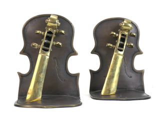 [Violin] Figural Bronze Bookends, ca. 1950s.