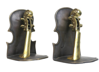 [Violin] Figural Bronze Bookends, ca. 1950s.