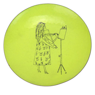 [Violinist] Enamel on Copper Plate/Trinket Dish, ca. 1950s