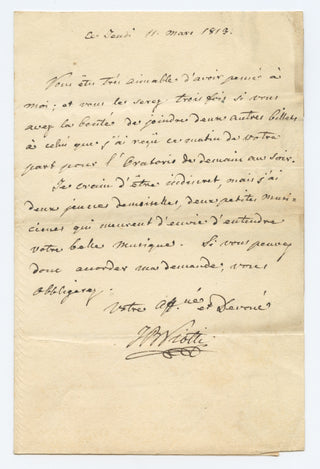 Viotti, Giovanni Battista. (1755–1824) Autograph Letter, Asking for Tickets