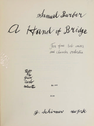[Warhol, Andy. (1928–1987)] Barber, Samuel. (1910–1981) & Menotti, Gian Carlo. (1911–2007) "A Hand of Bridge" - WITH COVERS BY WARHOL