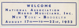 [African American History] [National Association of Negro Musicians] Welcome Placard for the "National Association of Negro Musicians"' 29th Annual Convention"