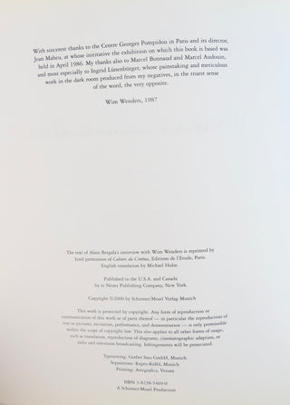 Wenders, Wim. (b. 1945)  [Bergala, Alain. (interviewer)] Written in the West [English Edition]
