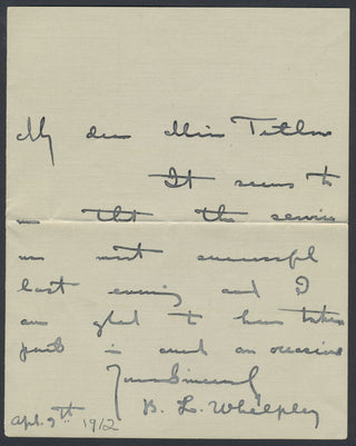 Whelpley, Benjamin Lincoln. (1864–1946) Two Autograph Letters