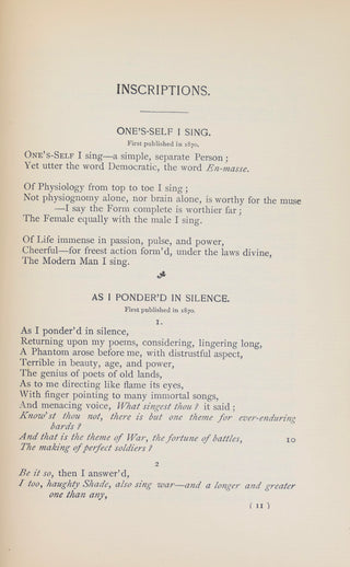 Whitman, Walt. (1819 - 1892) Leaves of Grass Including a Facsimile Autobiography Variorum Readings of the Poems and a Department of Gathered Leaves"
