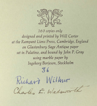 Wilbur, Richard. (1921–2017) [Prints by Charles Wadsworth] Seed Leaves, Homage to R.F. [Robert Frost] - SIGNED LIMITED