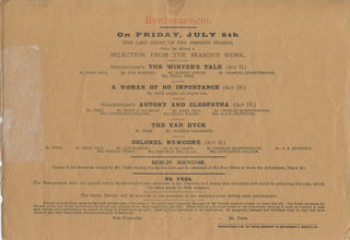 [Wilde, Oscar. (1854–1900)] Beerbohm Tree, Herbert. (1852 - 1917) A Woman of No Importance - 1907 Majesty's Theatre Program