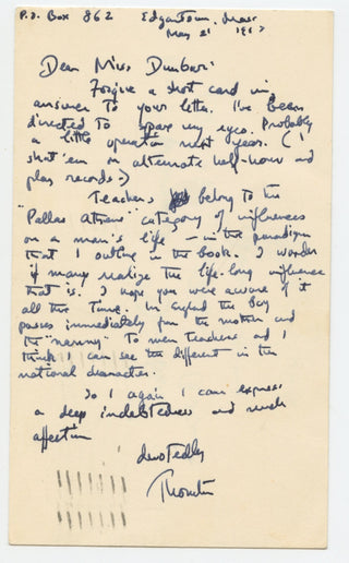 Wilder, Thornton. (1897-1975) Autograph Letter Signed on Teaching