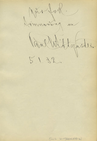 Wittgenstein, Paul. (1887–1961) Autograph Signature
