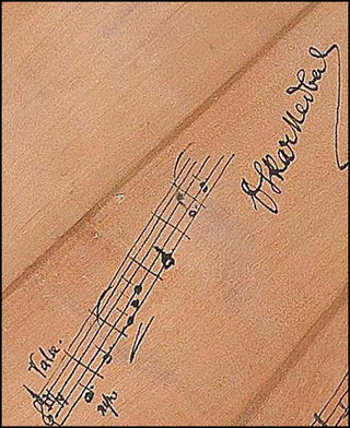 [Composers and Performers of the 19th Century ] Dvorák, Antonín Leopold. (1841 - 1904) & Boito, Arrigo. (1842-1918) & Caruso, Enrico. (1873-1921) & Wagner, Siegfried. (1869-1930) & Mascagni, Pietro. (1863-1945) & Charpentier, Gustave.  Wooden Fan signed b