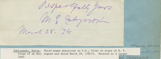 Zakrzewska,  Marie Elisabeth. (1829 – 1902) Autograph Signature
