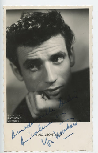 Yves Montand Signed and Inscribed Raymond Voinquel Photograph Postcard, view 1