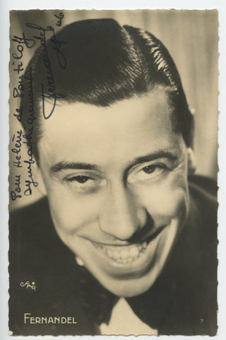 Fernandel Signed and Inscribed Photograph Postcard, 1946, view 1