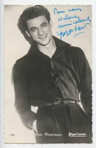Yves Montand Signed and Inscribed Photograph Postcard, view 1