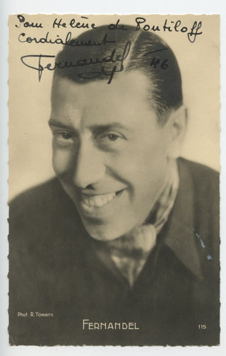Fernandel Signed and Inscribed Photograph Postcard, 1946, view 1